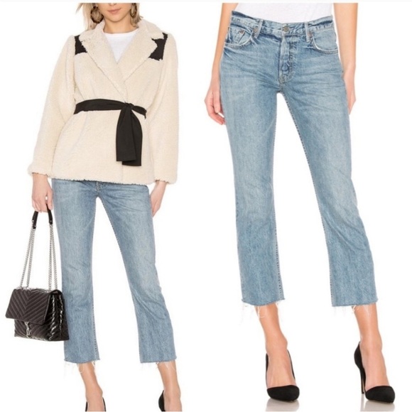 Grlfrnd Tatum Crop Jeans in Late Night Raw Hem Mid Rise Revolve size 29 - Picture 2 of 13